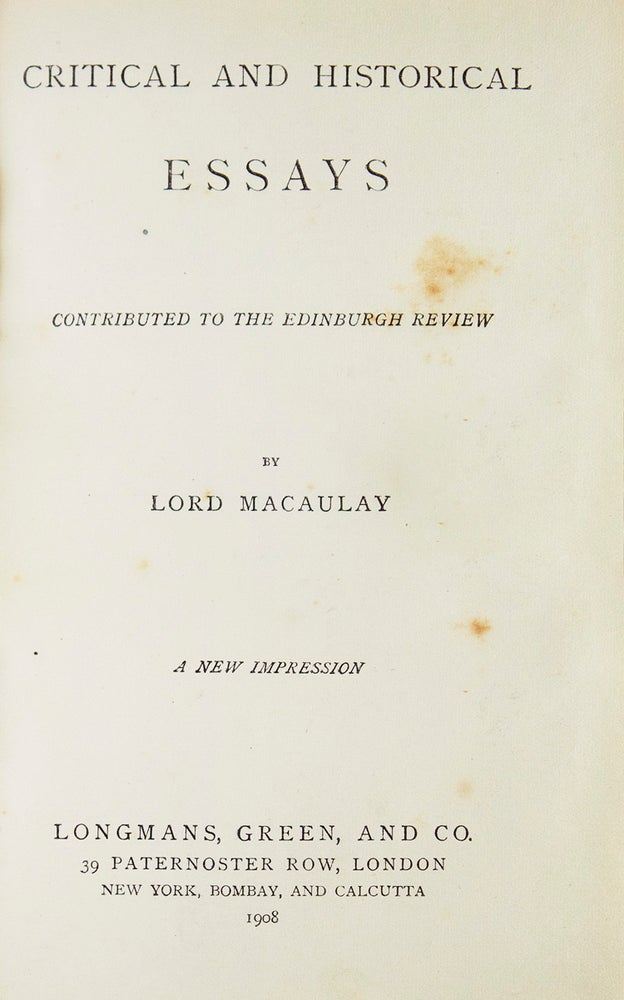 Critical and Historical Essays contributed to The Edinburgh Review