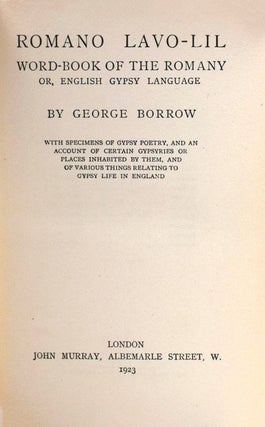 Romano Lavo-Lil. Word Book of the Roamny or; English Gypsy Language