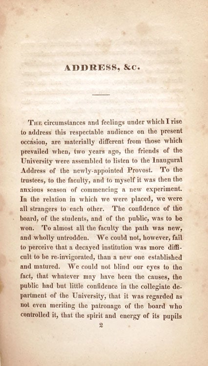 An Address delivered before the Trustees, Faculty, and Students, of the University of Pennsylvania, on opening the Collegiate Session of 1830-1, in the New College Hall, on Saturday, September 187th, 1830