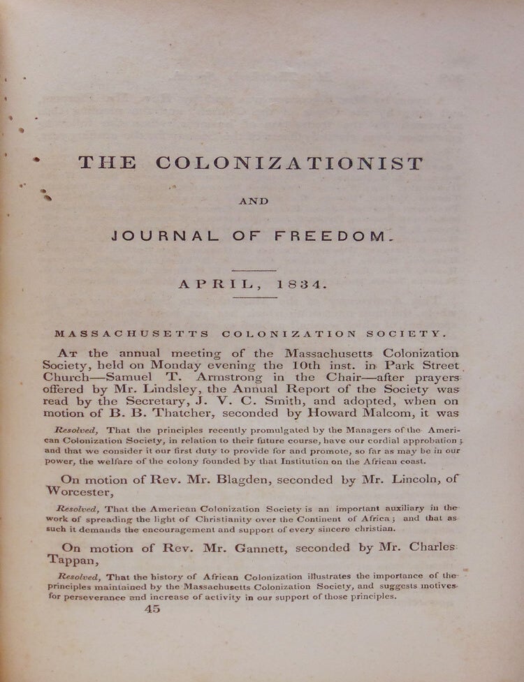 The Colonization and Journal of Freedom. April, 1833-April 1834. 12 numbers. July 1833 not issued