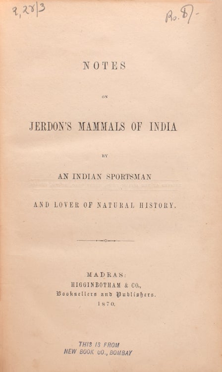 Notes on Jerdon's Mammals of India