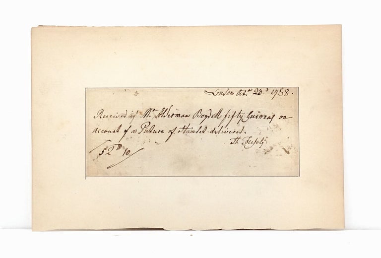 Item #319631 Autograph Document, signed, a receipt issued to John Boydell, for 50 guineas "on account of a Picture of Hamlet delivered." William Shakespeare, Henry Fuseli.