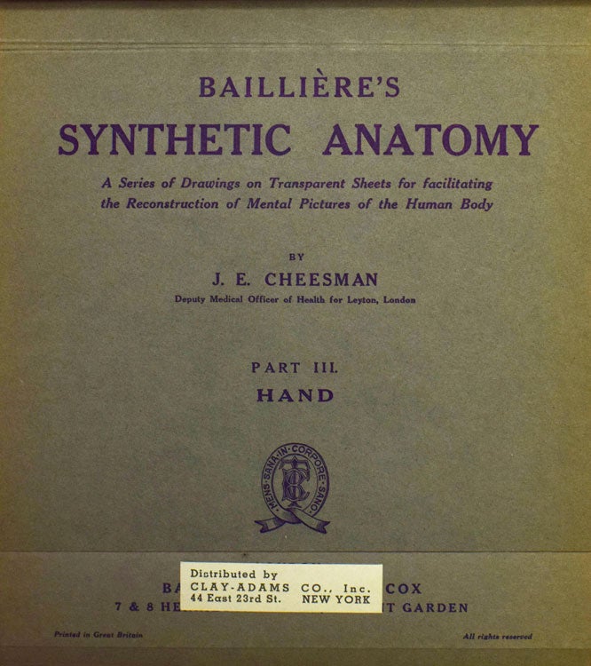 Item #320055 Baillière's Synthetic Anatomy. J. E. Cheesman.