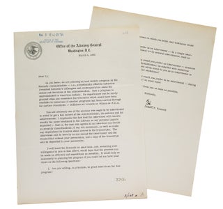 Item #320217 Typed letter, signed ("Bob"), as Attorney General, to Cyrus Vance, concerning his...