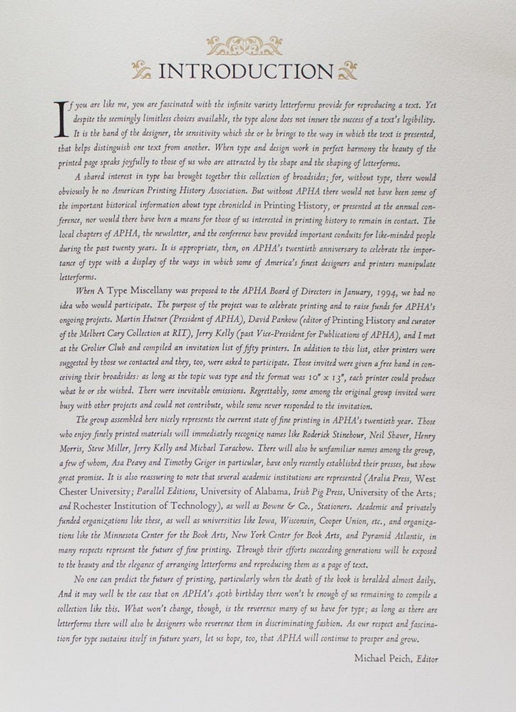 The American Printing History Association. A Type Miscellany Twentieth Anniversary Broadside Portfolio
