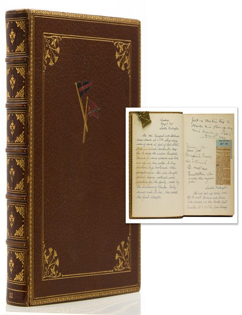 Manuscript diary of a yachting and bear-hunting trip to Alaska, inscribed at the head of the first page: "Just a Shooting Trip to Alaska & a few of my comic friends" and signed E.F. Hutton, May 9, 1934"