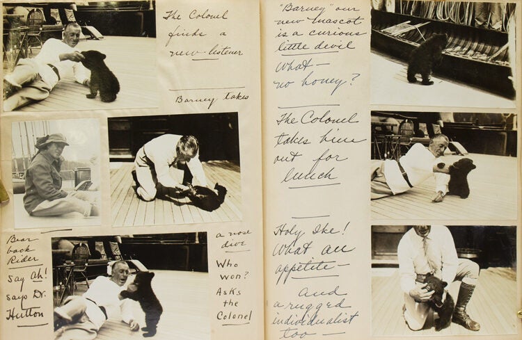 Manuscript diary of a yachting and bear-hunting trip to Alaska, inscribed at the head of the first page: "Just a Shooting Trip to Alaska & a few of my comic friends" and signed E.F. Hutton, May 9, 1934"