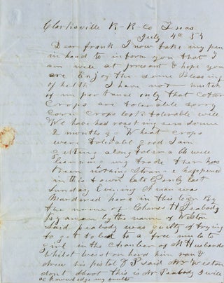 Item #320549 Autograph letter, signed, describing a gun fight and murder of a man after he had...