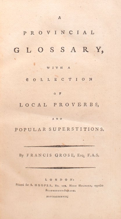A Provincial Glossary, witrh a Collection of Local Proverbs and Popular Superstitions