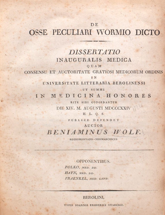 De osse peculiari Wormio dicto : dissertatio inauguralis medica