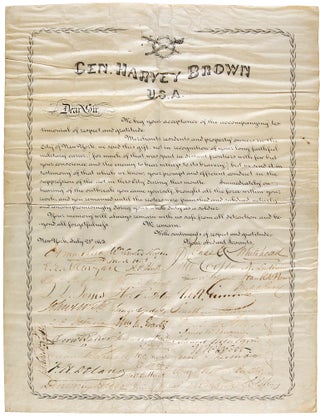 Item #322463 Gen. Harvey Brown U.S.A. [calligraphic manuscript broadside, presented by the...