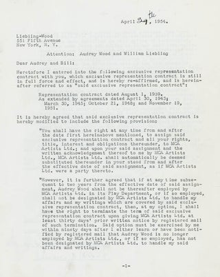 Item #32269 Typed Contract Signed ("Tennessee Williams") with his agent Aubrey Wood of...