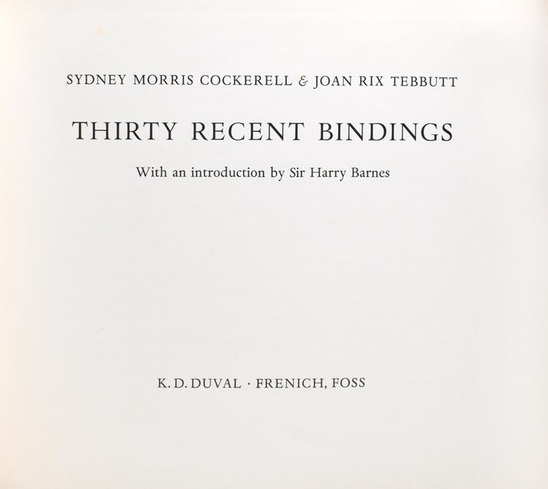 Thirty Recent Bindings. With an introduction by Sir Harry Barnes