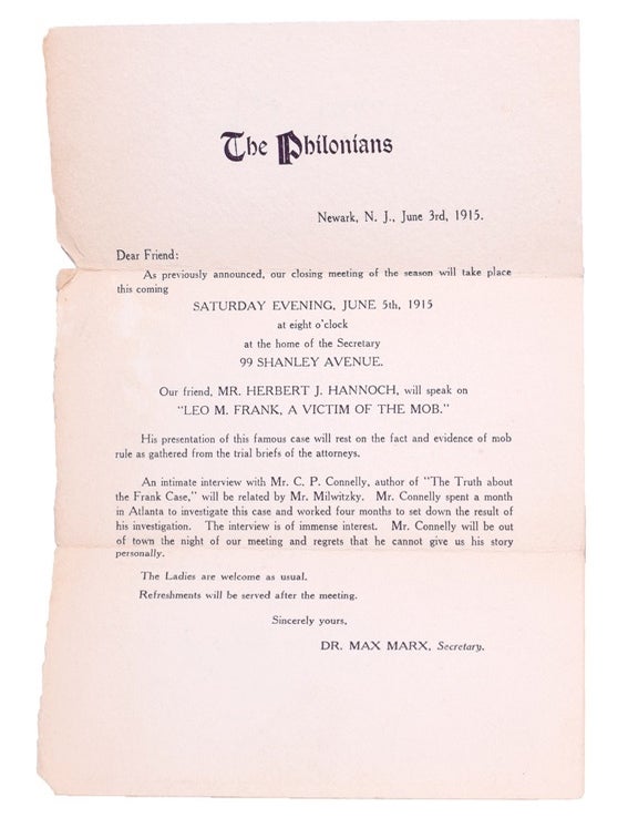 Sammelband of material relating to Leo M. Frank, assembled by Herbert J. Hannoch