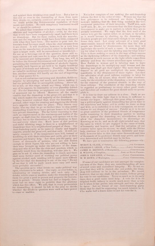 Address of the Convention of the New York Anti-Dramshop Party, Held in the City of Syracuse, August 17th, 1870, to the People of the State of New York. (This paper, Reported by Gerrit Smith, Was Unanimously Adopted by the Convention.)