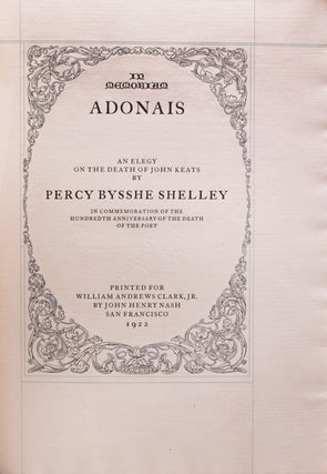 Adonais. An Elegy on the Death of John Keats