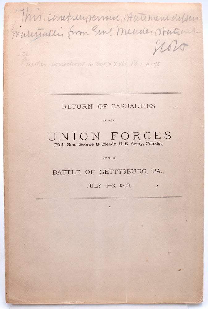 Return of Casualties in the Union Forces (Mag.-Gen. George G. Meade, U.S. Army, Comdg.) at the Battle of Gettysburg, PA July 1-3, 1863