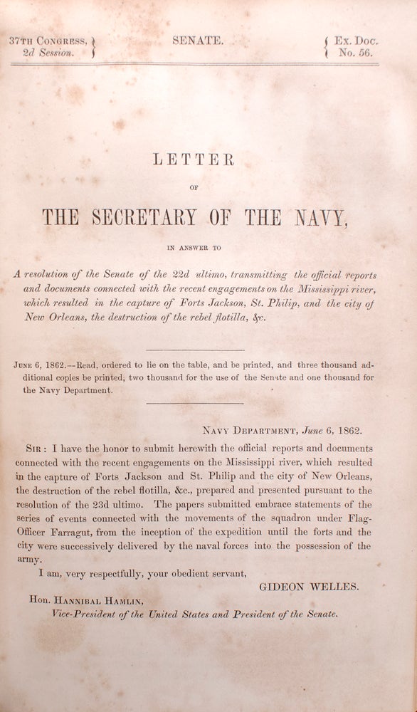 Letter of the Secretary of the Navy ... transmitting the official reports and documents connected with the recent engagements on the Mississippi river