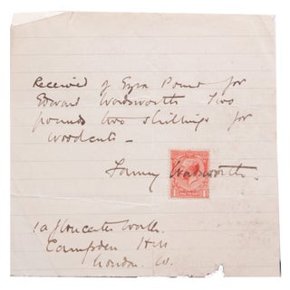 Received of Ezra Pound for Edward Wadsworth two pounds two shillings for woodcuts [signed:] Fanny Wadsworth