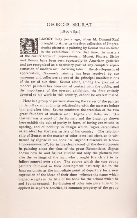 Exhibition Paintings and Drawings by Georges Seurat. December 4 - 27, 1924. [Introduction by Walter Pach]