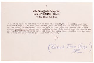 Typed Letter, signed, to Mrs. William V. Anderson, concerning the dispersal of the John Quinn collection of art