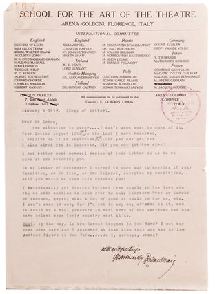Item #323120 Typed Letter, signed, to John Quinn, concerning a proposed visit to America. Gordon...