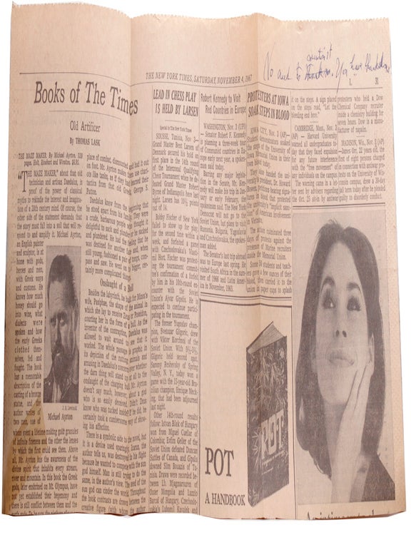 Item #323327 Annotated Letter to NY Times with note to William Targ, her publisher in her hand , 8 envelopes, signed or re-addressed to Targ in Marianne Moore's hand. Marianne Moore.
