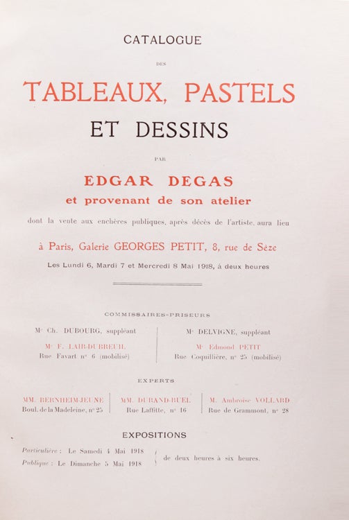 Catalogue des Tableaux, pastels et Dessins par Edgar Degas et provenant de son Atleier