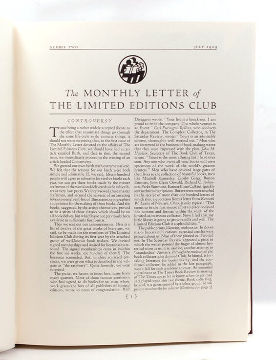 Monthly Letters. The First Fifty Monthly Letters The Limited Editions Club 1929-1933