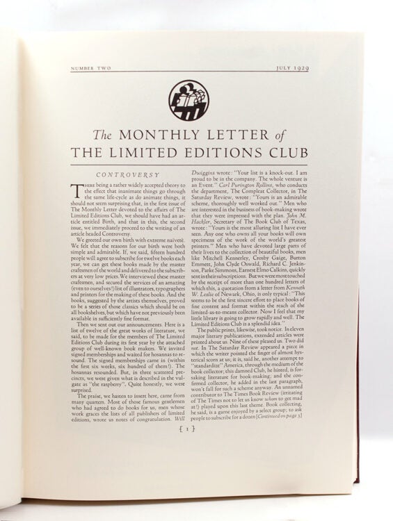 Monthly Letters. The First Fifty Monthly Letters The Limited Editions Club 1929-1933