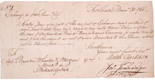 Item #324033 Autograph document signed, a bill of exchange for £100 Pennsylvania currency drawn...