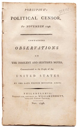 Item #324111 Porcupine's Political Censor, for November 1796: Containing Observations on the...