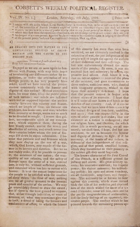 Cobbett's Weekly Political Register Vol. IV, No. 1-9, July, 1803-Vol. Iv. No.26 31, December, 1803