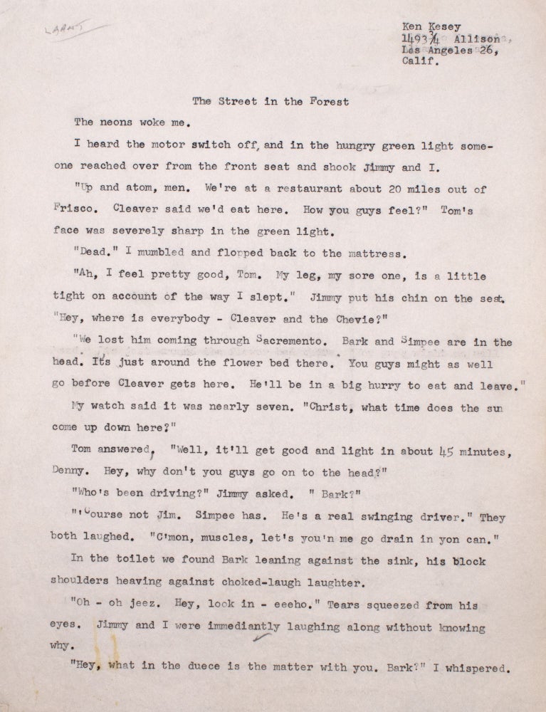Item #324384 Typescript entitled "The Street in the Forest" Ken Kesey.