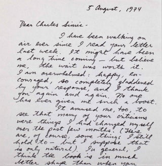 Item #324394 Group of Correspondence to Charles Simic, comprising 1 Typed Letter, signed, and 10...