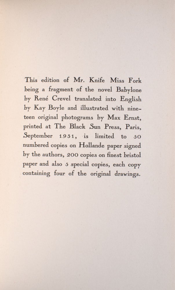 Mr. Knife Miss Fork. Translated by Kay Boyle. Illustrated by Max Ernst