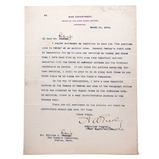 Item #324778 TLS. TO MR. WILLIAM H. RIDEING. About an article he has written and photos to be...