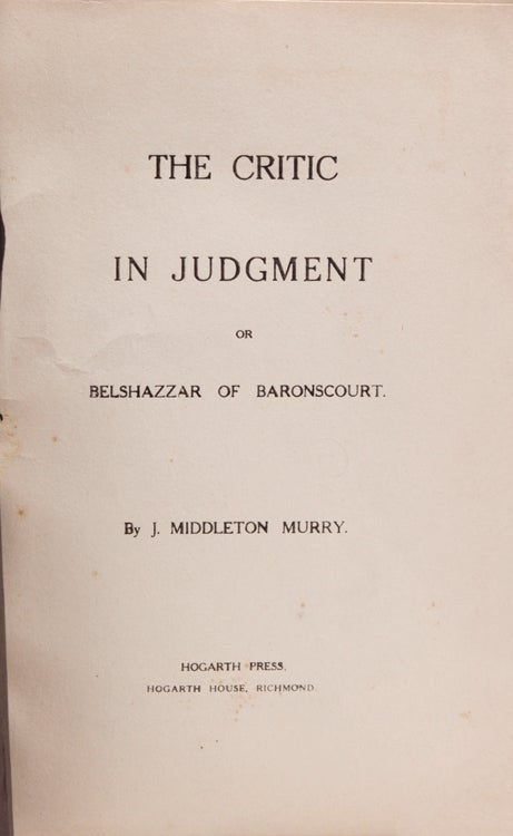 The Critic in Judgment or Belshazzar of Baronscourt