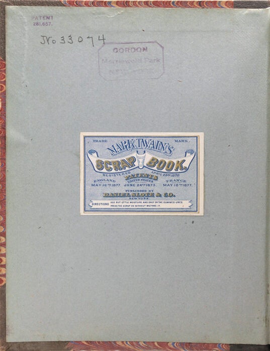 Mark Twain’s Scrap Book. Patented United States June 24th, 1873