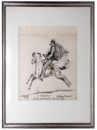 Pen and Ink Drawing "Here I Come with all best wishers for a Merry Christmas Whitney...