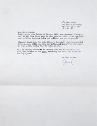 Item #325220 Letters from Gerard Malanga to David Schaff [postmarked]. Andy Warhol, Gerard Malanga