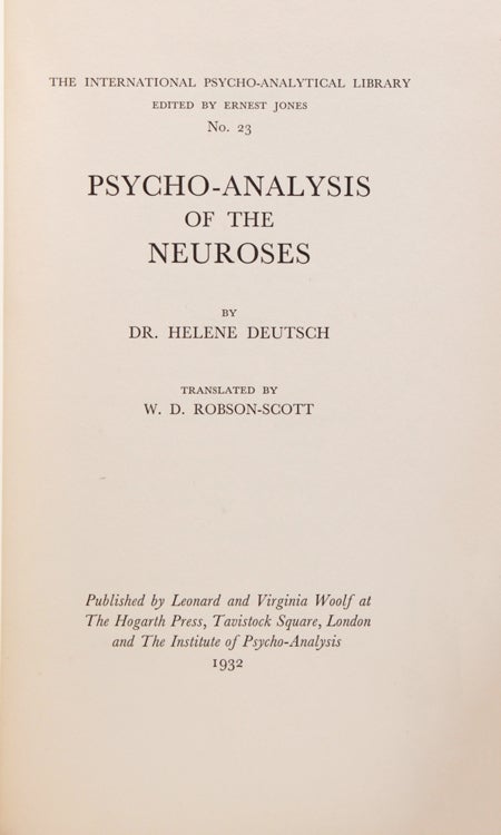 Psycho-Analysis of the Neuroses. … Translated by W.D. Robson-Scott
