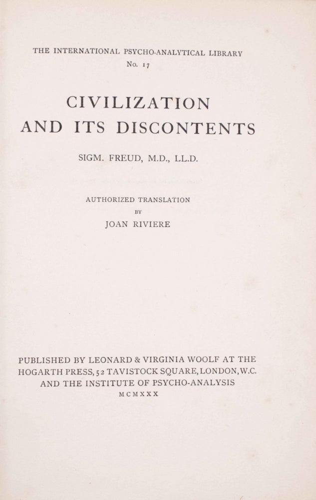 Civilization and Its Discontents. Authorized Translation by Joan Riviere