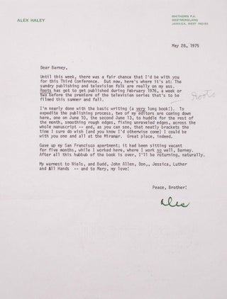 Item #325674 Typed letter signed, "Alex" to publisher Barney Rosset ("Dear Barney") on the...
