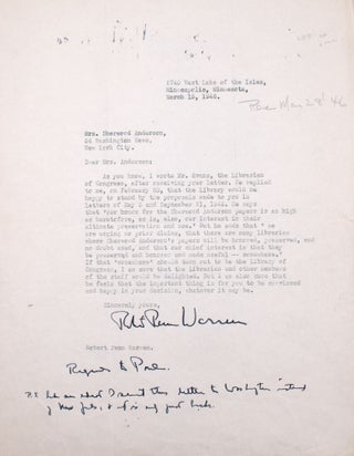 Item #326752 Typed Letter Signed to Mrs. Sherwood Anderson. Sherwood Anderson, Robert Penn Warren