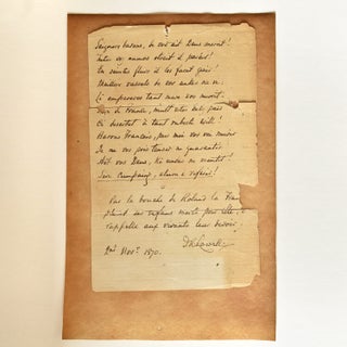Item #327230 Manuscript in French. 11 lines " Par la bouche de Roland la..." 3 lines...
