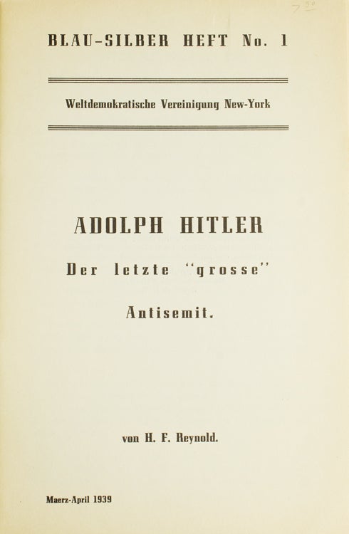 Adolf Hitler. Der letzte 'grosse' Antisemit