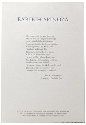 Item #329214 Baruch Spinoza … Translated by Yirmiyaho Yovel. Jorge Luis Borges
