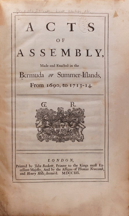 Item #329414 Acts of Assembly, Made and Enacted in the Bermuda, or Summer-Islands, From 1690, to 1713-14. Bermuda.