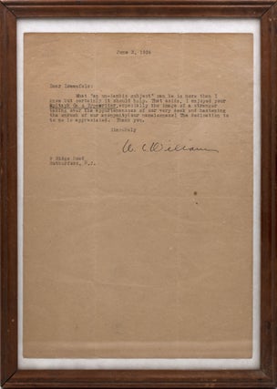 Item #329702 Typed letter, signed WC Williams, to poet Walter Lowenfels. William Carlos Williams